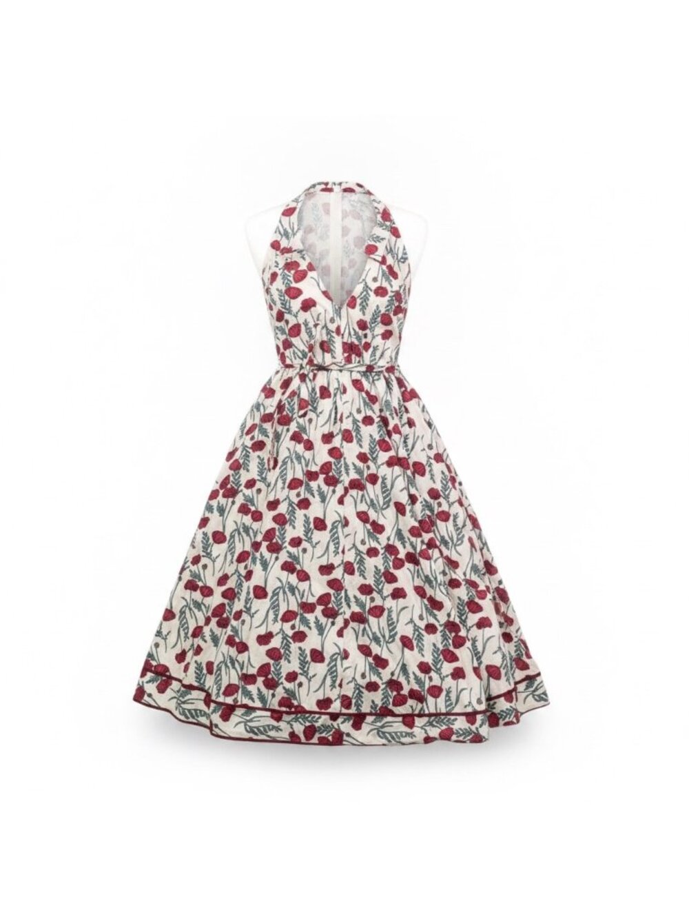 Aakaa Womens White & Red Cotton Halter Floral Dress Sleeveless Flowy Size M